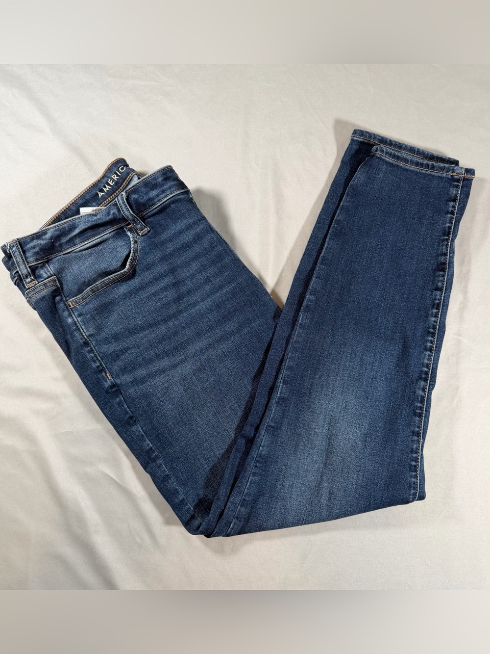 American Eagle Women’s High Rise Cropped Jegging Jeans Size 16 Blue Whiskering